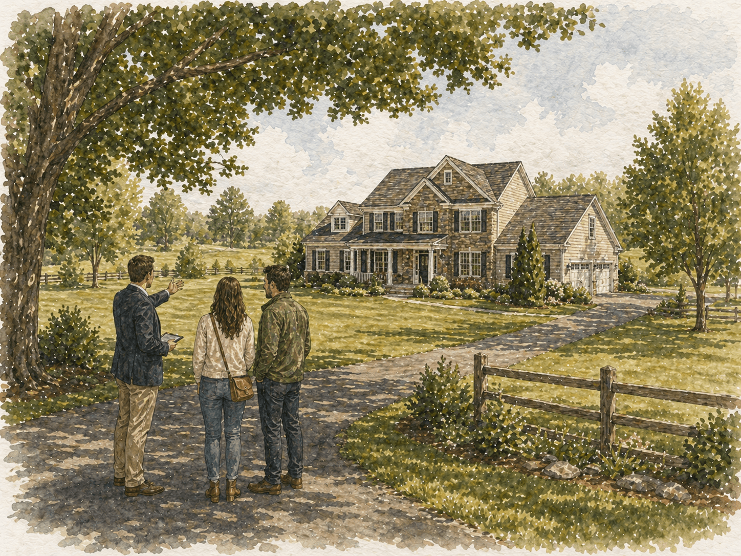 First-time buyers viewing a larger Upper Bucks property with more land and yard space